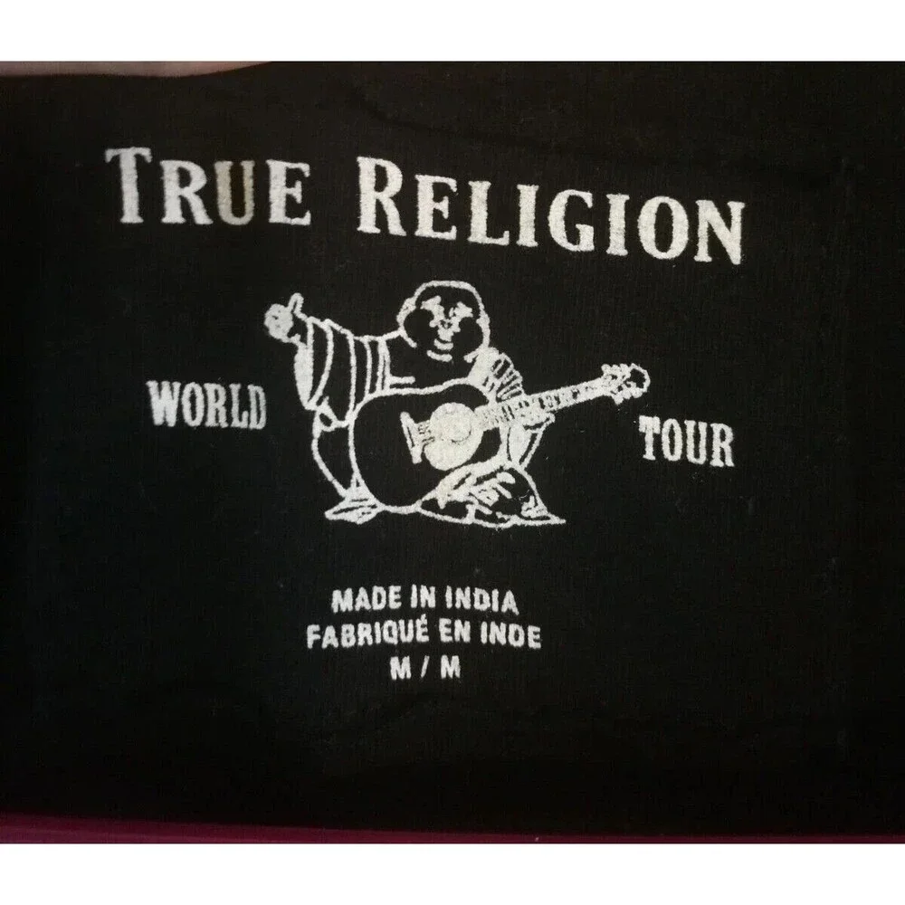 Men's True Religion World Tour Black Silver Embroidered T Shirt Size M